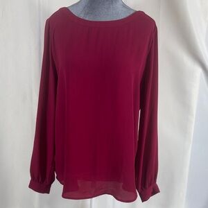 LOFT Wine Color Long-Sleeve Boatneck Blouse